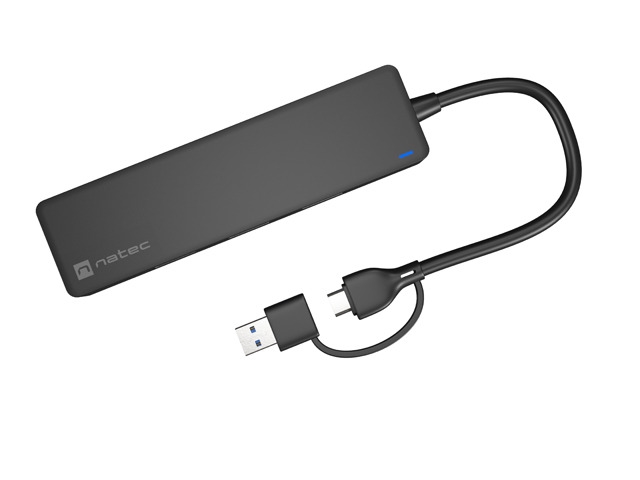 Natec Hub Mayfly USB-C 3.0 4 Port + USB-A Adapter Black