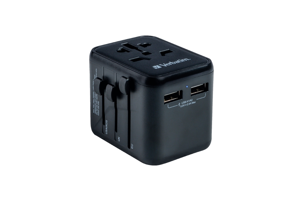 Verbatim UTA-01 Universal Travel Adapter with 2 x USB-A ports