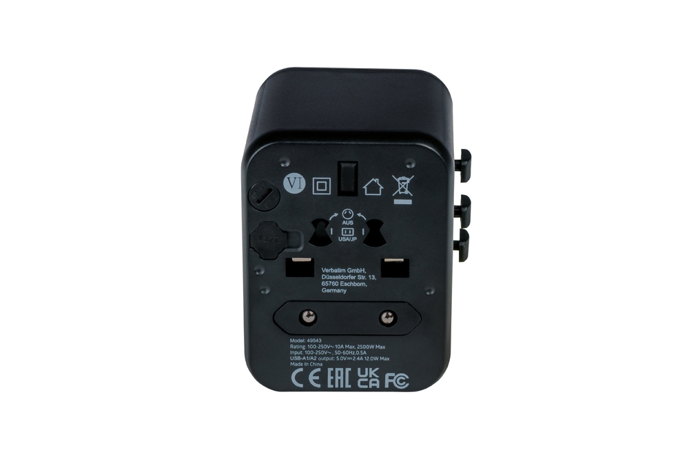 Verbatim UTA-01 Universal Travel Adapter with 2 x USB-A ports