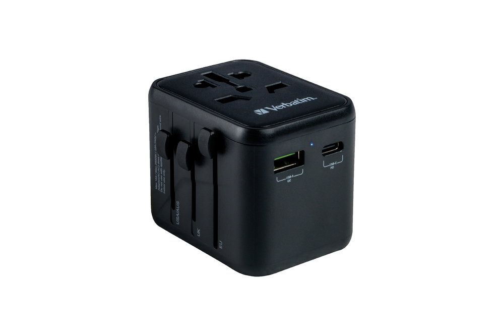 Verbatim UTA-02 Universal Travel Adapter with 1 x USB-C PD 20W / 1 x USB-A QC 3.0