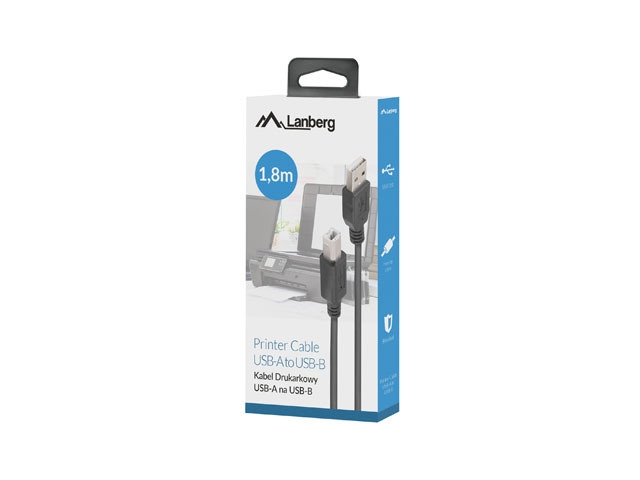 Lanberg Cable USB-A(M)->USB-B(M) 2.0 Ferrite 1.8m Box Black