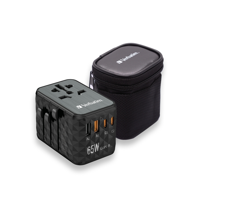 Verbatim UTA-05 GaN III Universal Travel Adapter with 2 x USB-C PD 65W & QC 4+ / 2 x USB-A