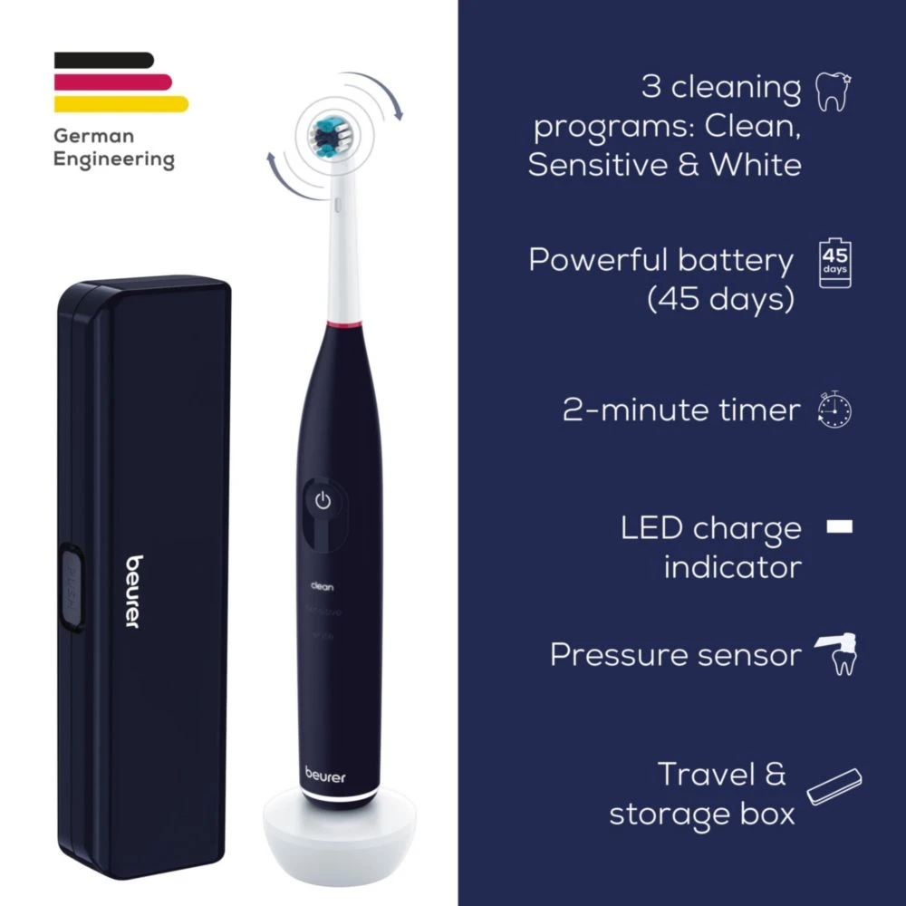 Beurer TB 50 Electric toothbrush; Integr. pressure sensor; 3 cleaning programs; 45 days Battery life; 2-min timer; Oscillating