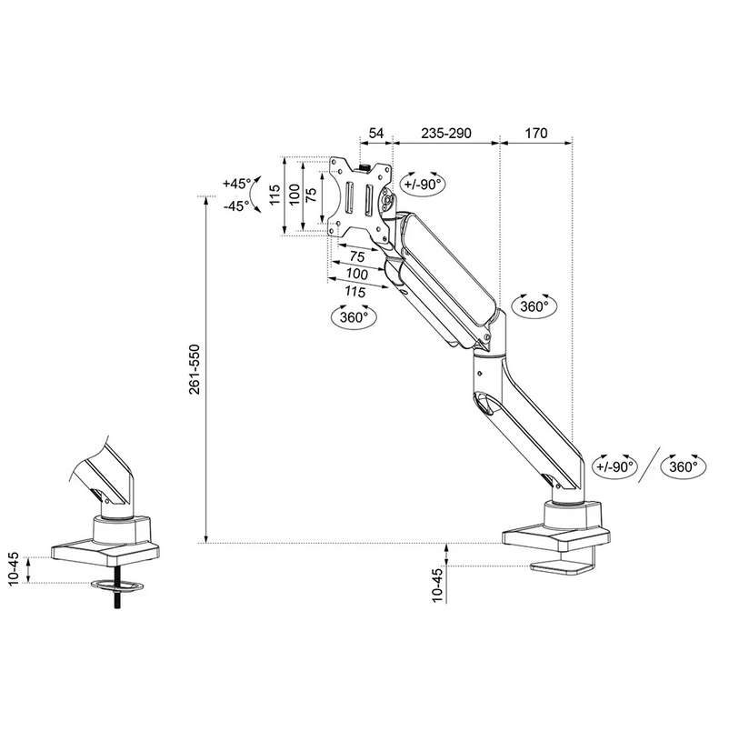 Neomounts Next Core Desk Mount 1 Ultra Wide Curved screen (topfix clamp & grommet)