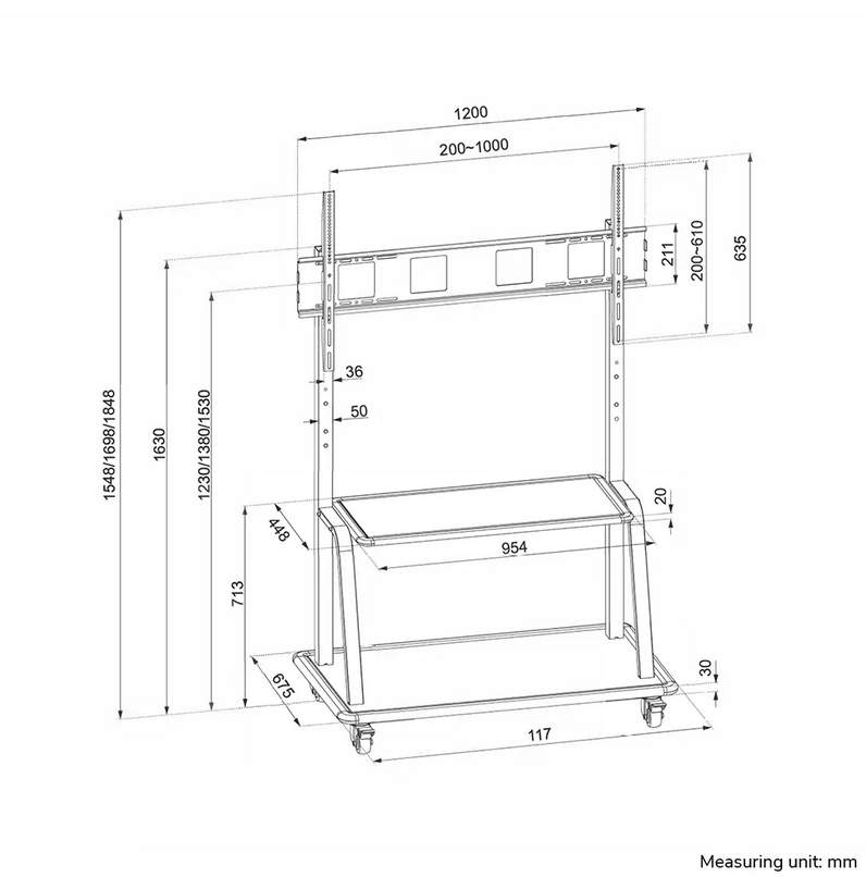 Neomounts Mobile Flat Screen Floor Stand (stand+trolley) (height: 137-162 cm) box 1&2