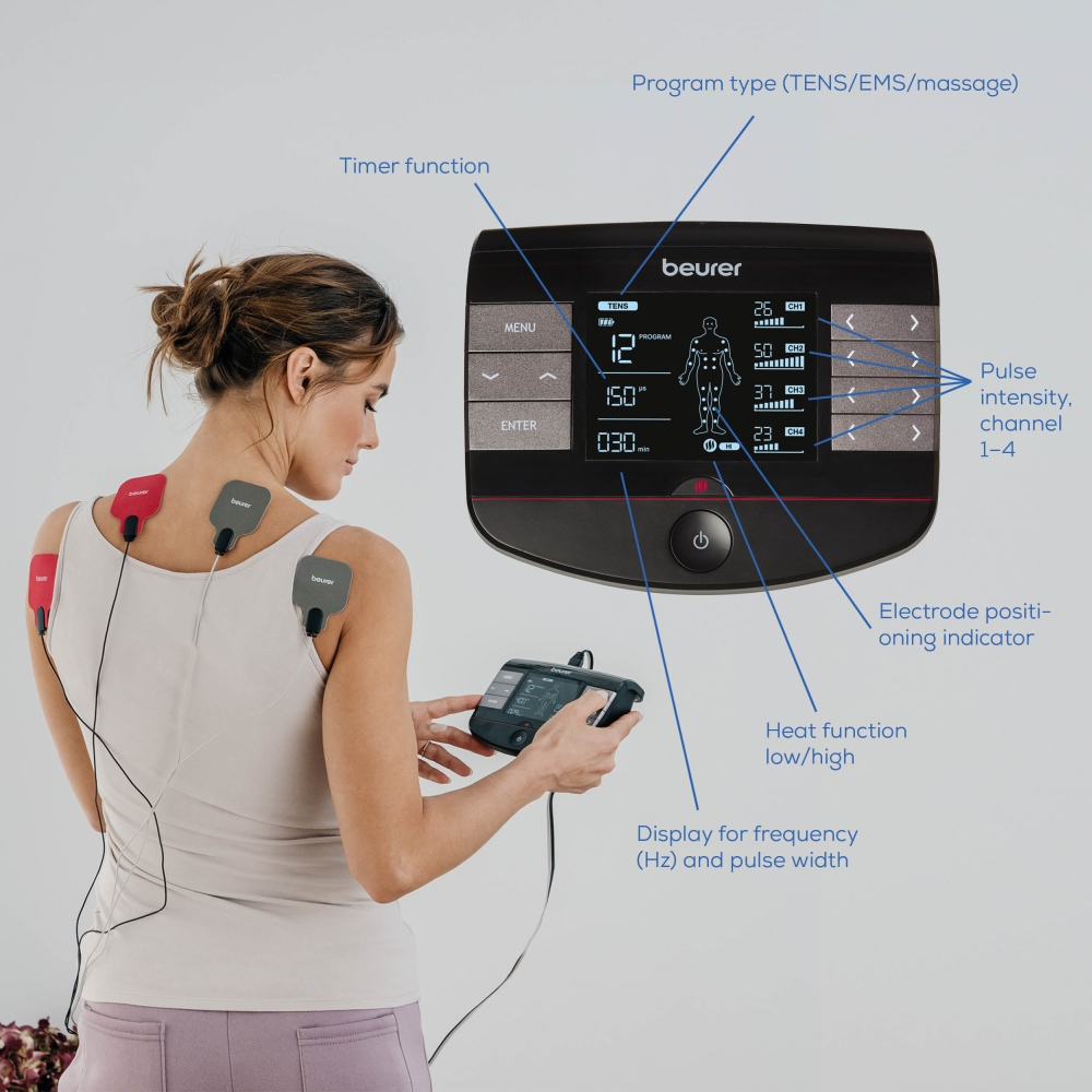 Beurer EM 89 Heat Digital TENS/EMS device with heat function; 4-in-1 function: TENS