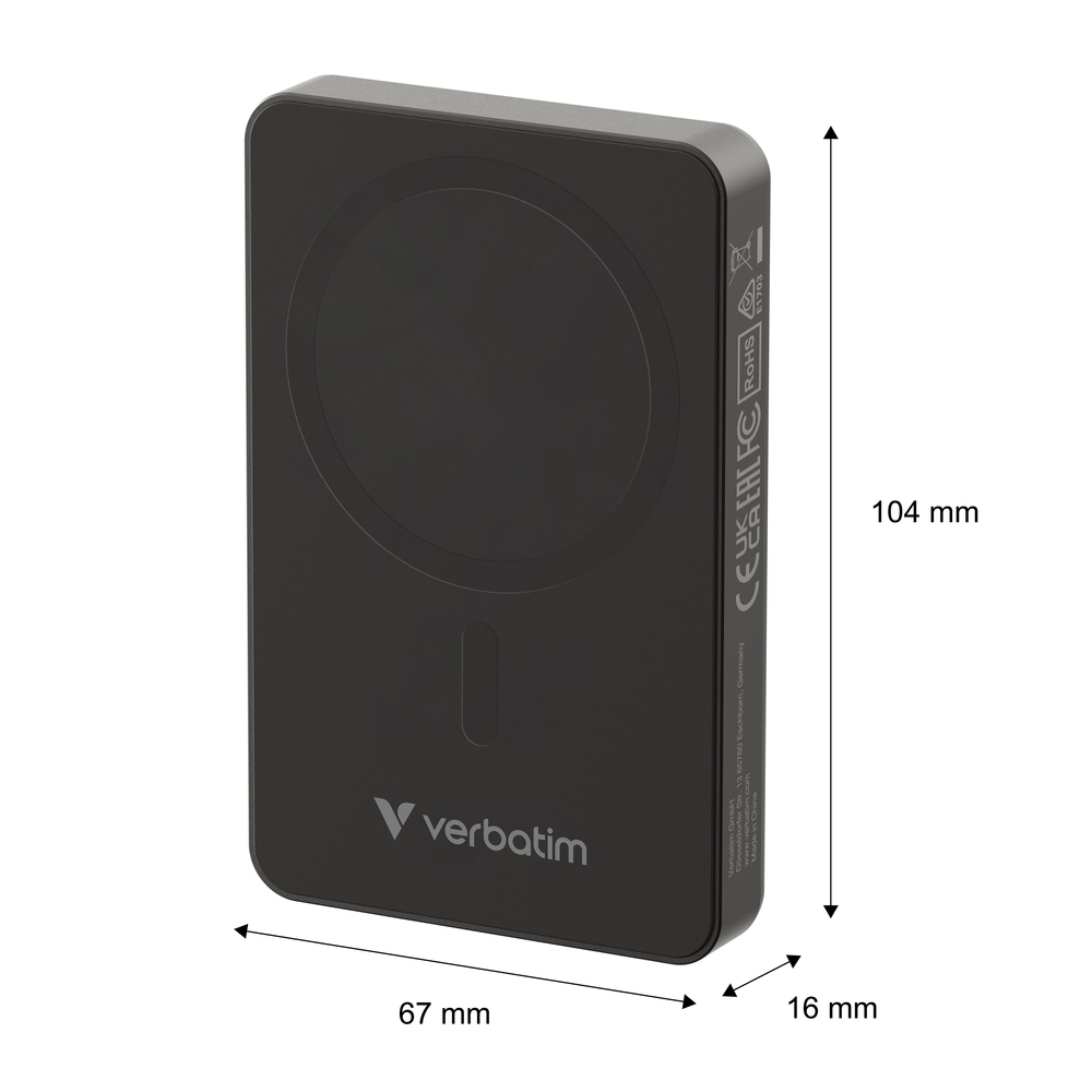 Verbatim Charge 'n' Go Essentials Power Bank Magnetic Wireless 10000mAh Black
