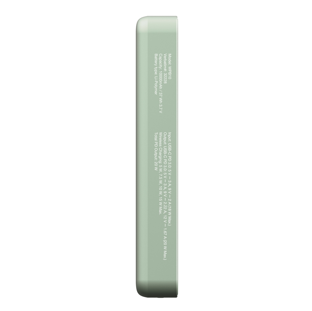 Verbatim Charge 'n' Go Essentials Power Bank Magnetic Wireless 10000mAh Green