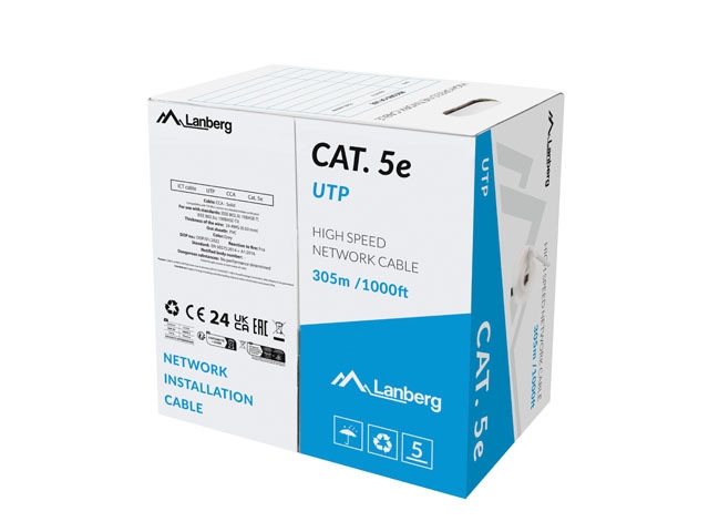 Lanberg LAN cable CAT.5e 305m solid cca grey fluke passed