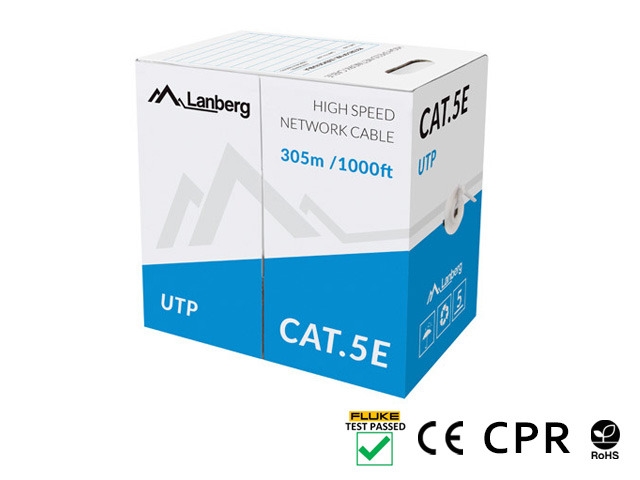 Lanberg LAN cable CAT.5e utp 305m solid cu grey cpr + fluke passed