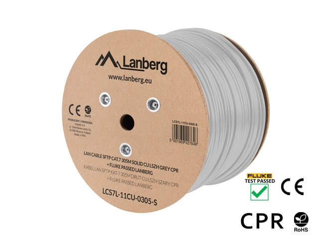 Lanberg LAN cable CAT.7 sftp 305m solid cu lszh grey cpr + fluke passed