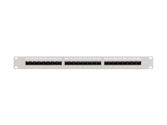 Lanberg patch panel 24 port 1U 19" CAT.6 utp with cable organizer grey