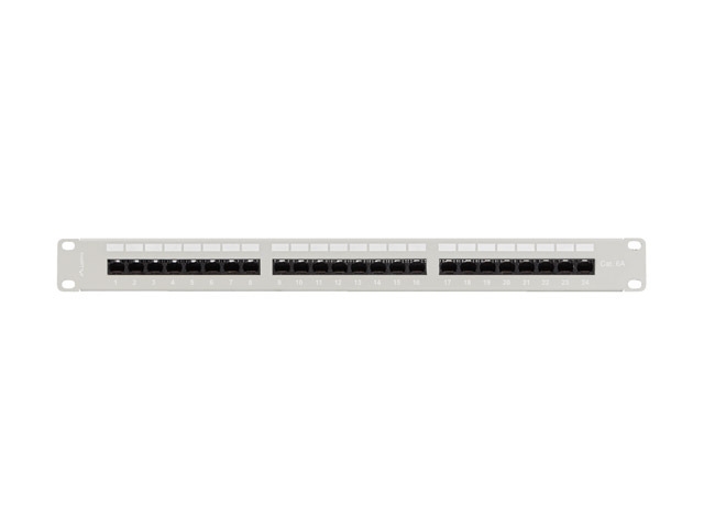 Lanberg patch panel 24 port 1U 19" CAT.6a utp with cable organizer grey