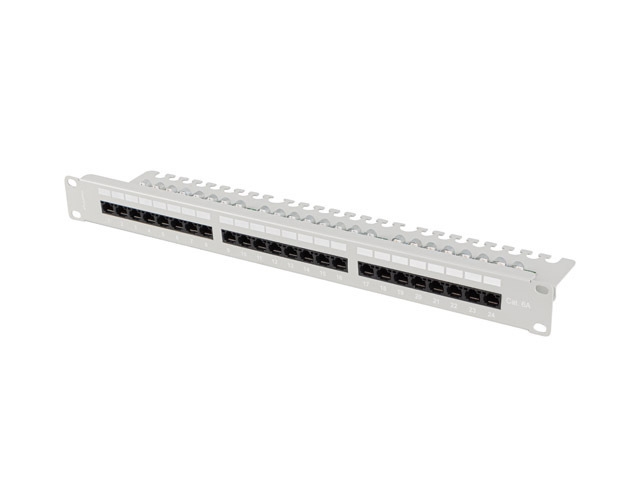 Lanberg patch panel 24 port 1U 19" CAT.6a utp with cable organizer grey