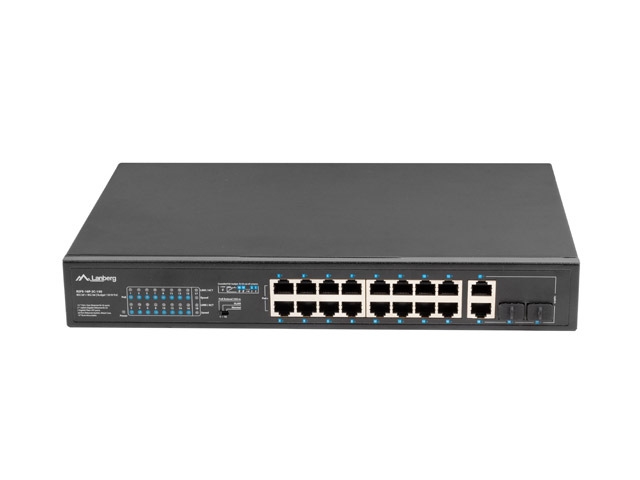 Lanberg switch 16x 100mb poe+/2x 1GB/1x sfp unmanaged rack 10" & 19" gigabit ethernet 150w