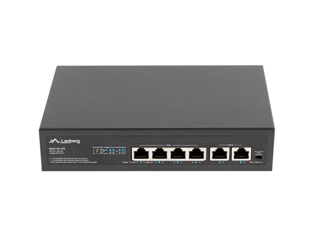 Lanberg switch 4x 100mb poe+/2x 100mb unmanaged rack 10"/19" fast ethernet 60w