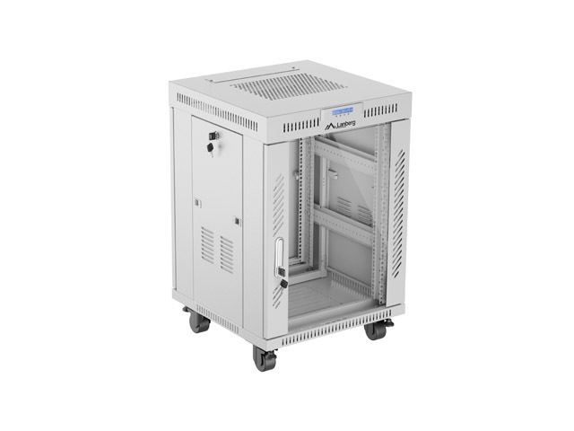 Lanberg rack cabinet 19" free-standing 15U/600x600 (flat pack) with glass door lcd grey v2