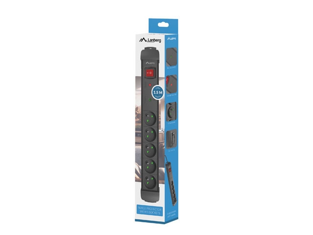 Lanberg surge protector sp1 1.5m 5x french outlets black