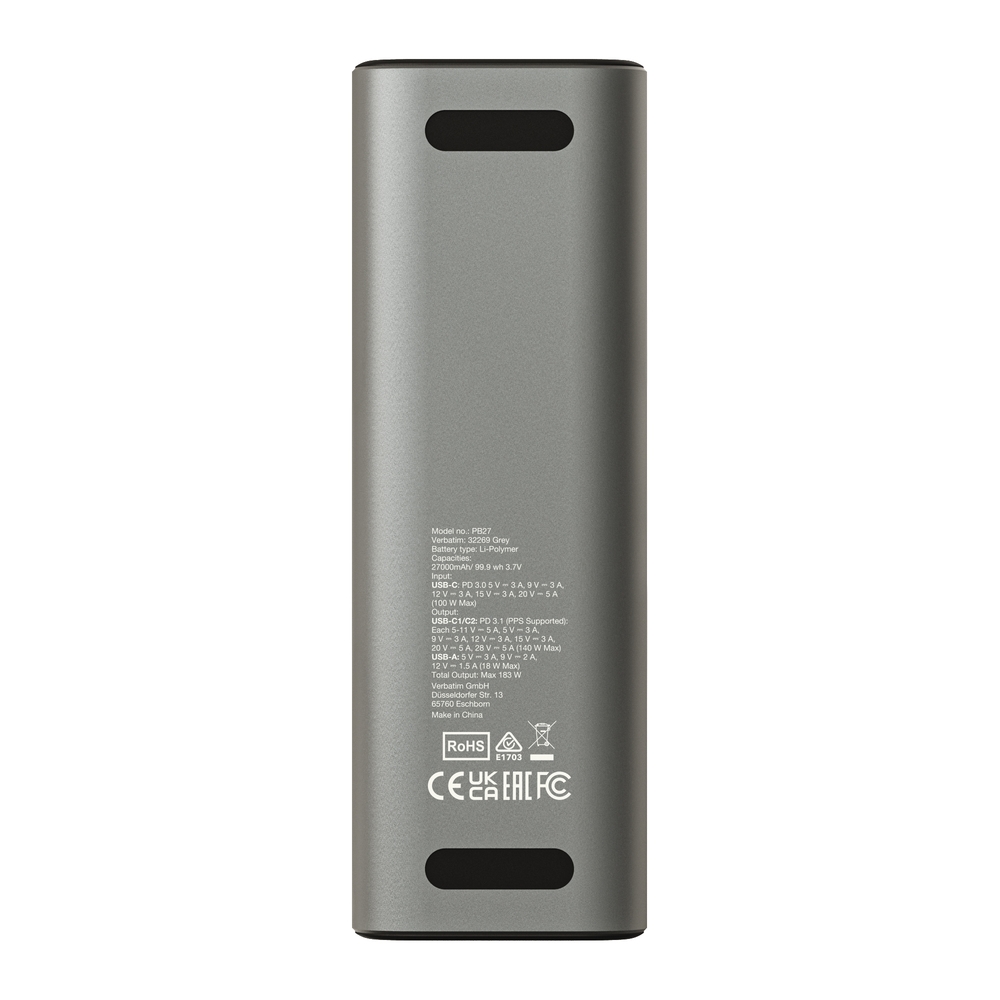 Verbatim Charge 'n' Go Power Bank 27000mAh 183W Grey
