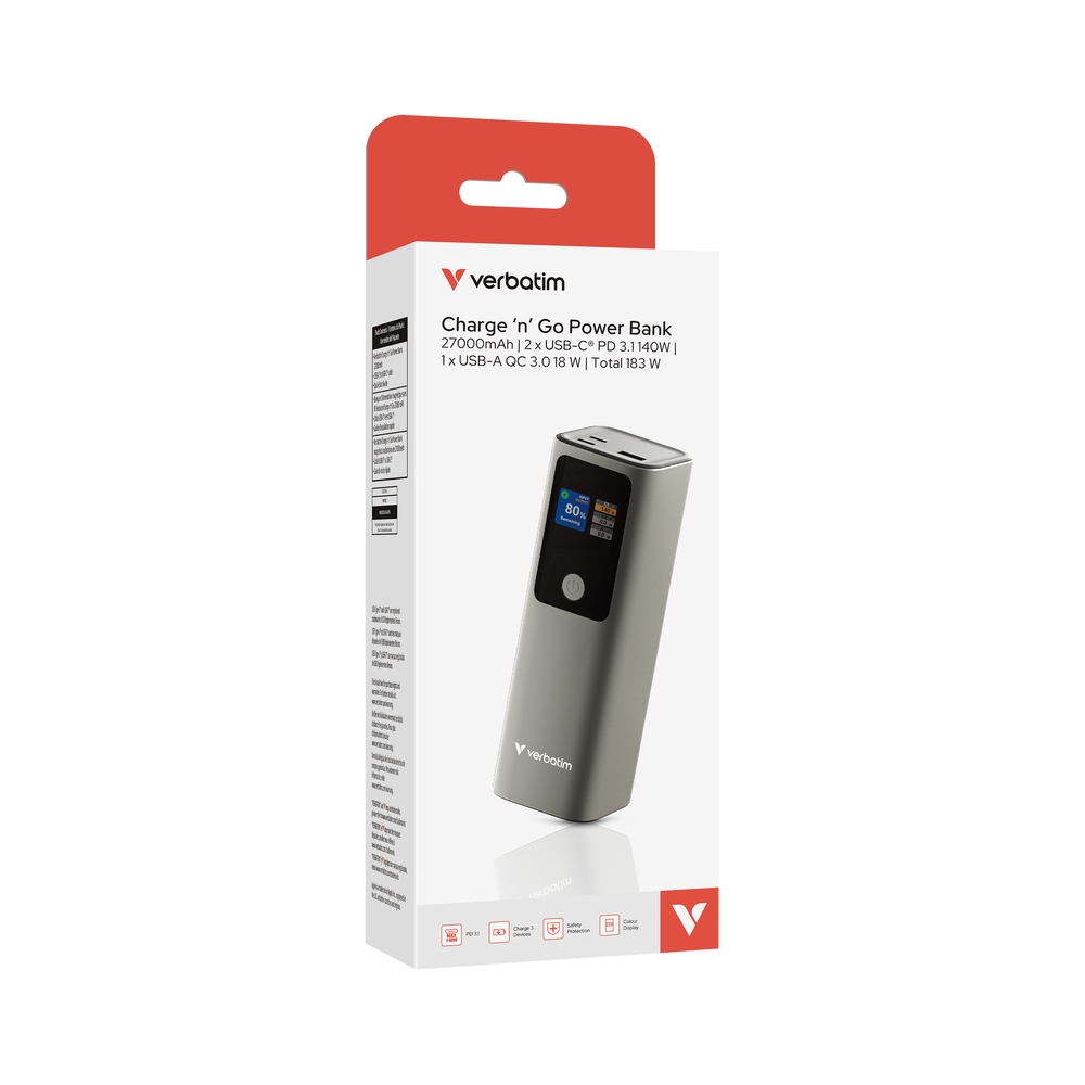 Verbatim Charge 'n' Go Power Bank 27000mAh 183W Grey