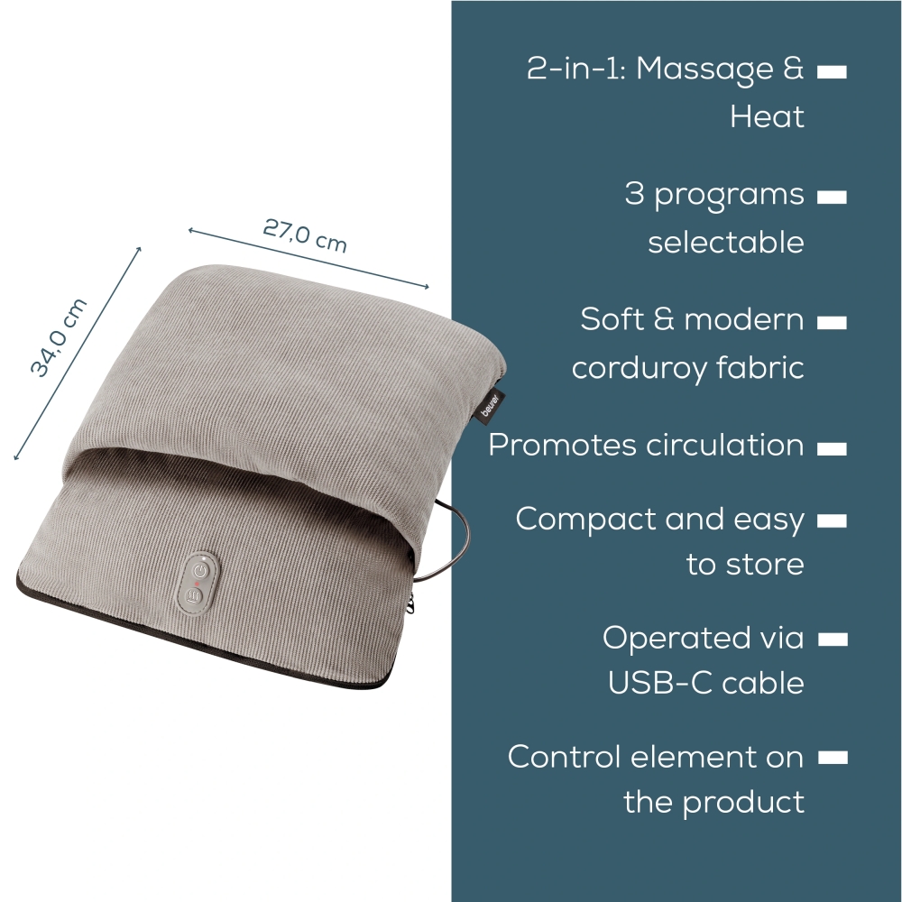 Beurer FM 28 Compact foot massager 2 in 1: Vibration massager and foot warmer; 3 programs; Operation via USB-C cable; up to size 43; auto switch-off after 20 min