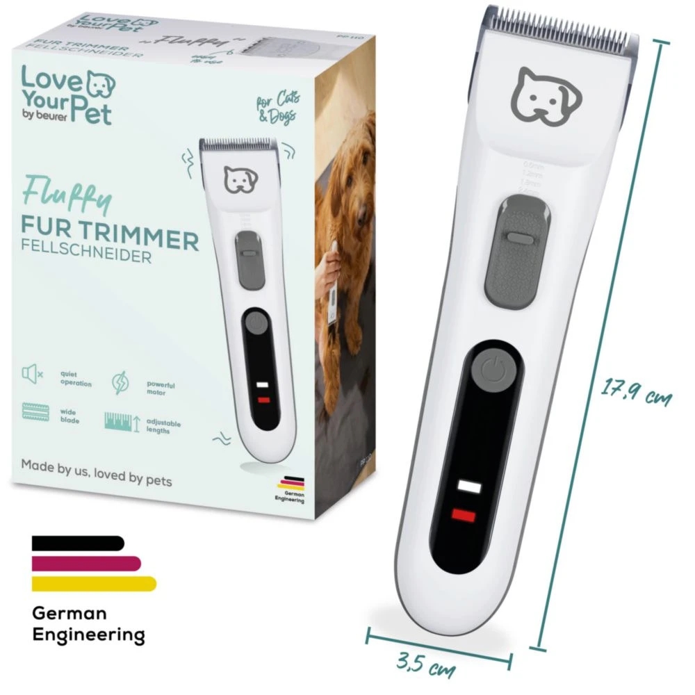Beurer PP 110 Fluffy Professional grooming for dogs and cats;individually adjustable cutting lengths and extra-long battery life;Quiet motor;Wide stainless steel blade