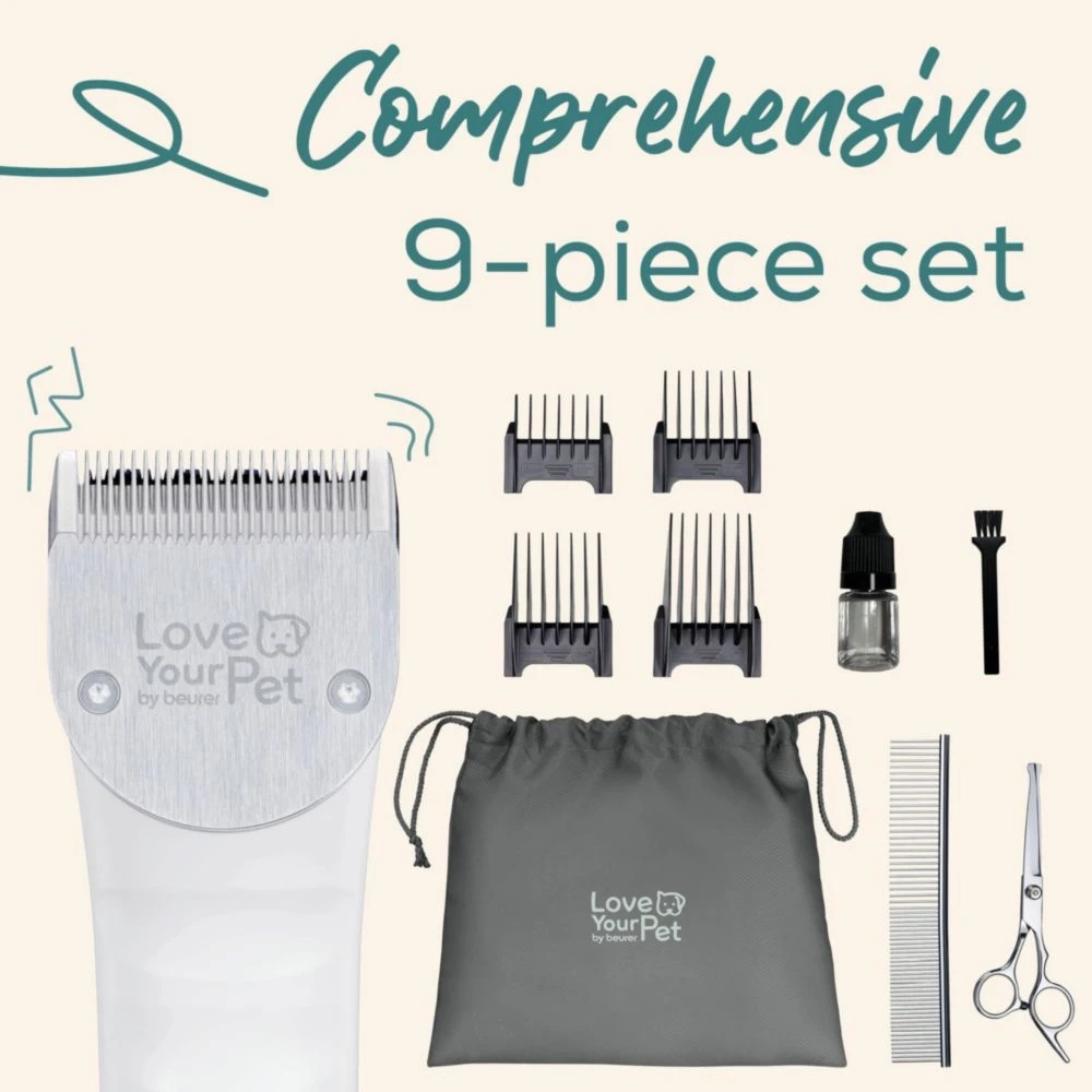Beurer PP 110 Fluffy Professional grooming for dogs and cats;individually adjustable cutting lengths and extra-long battery life;Quiet motor;Wide stainless steel blade