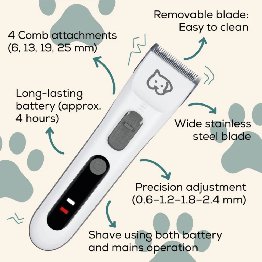 Beurer PP 110 Fluffy Professional grooming for dogs and cats;individually adjustable cutting lengths and extra-long battery life;Quiet motor;Wide stainless steel blade