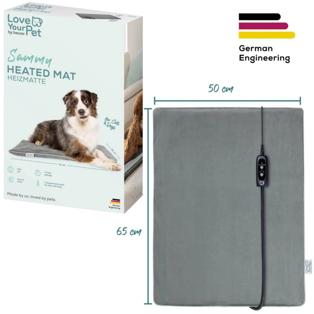 Beurer PP 220 Sammy Large heating mat for dogs and cats; Proven safety; Integrated bite protection on the power cable&protected heating element; Machine-washable cover and waterproof heating element