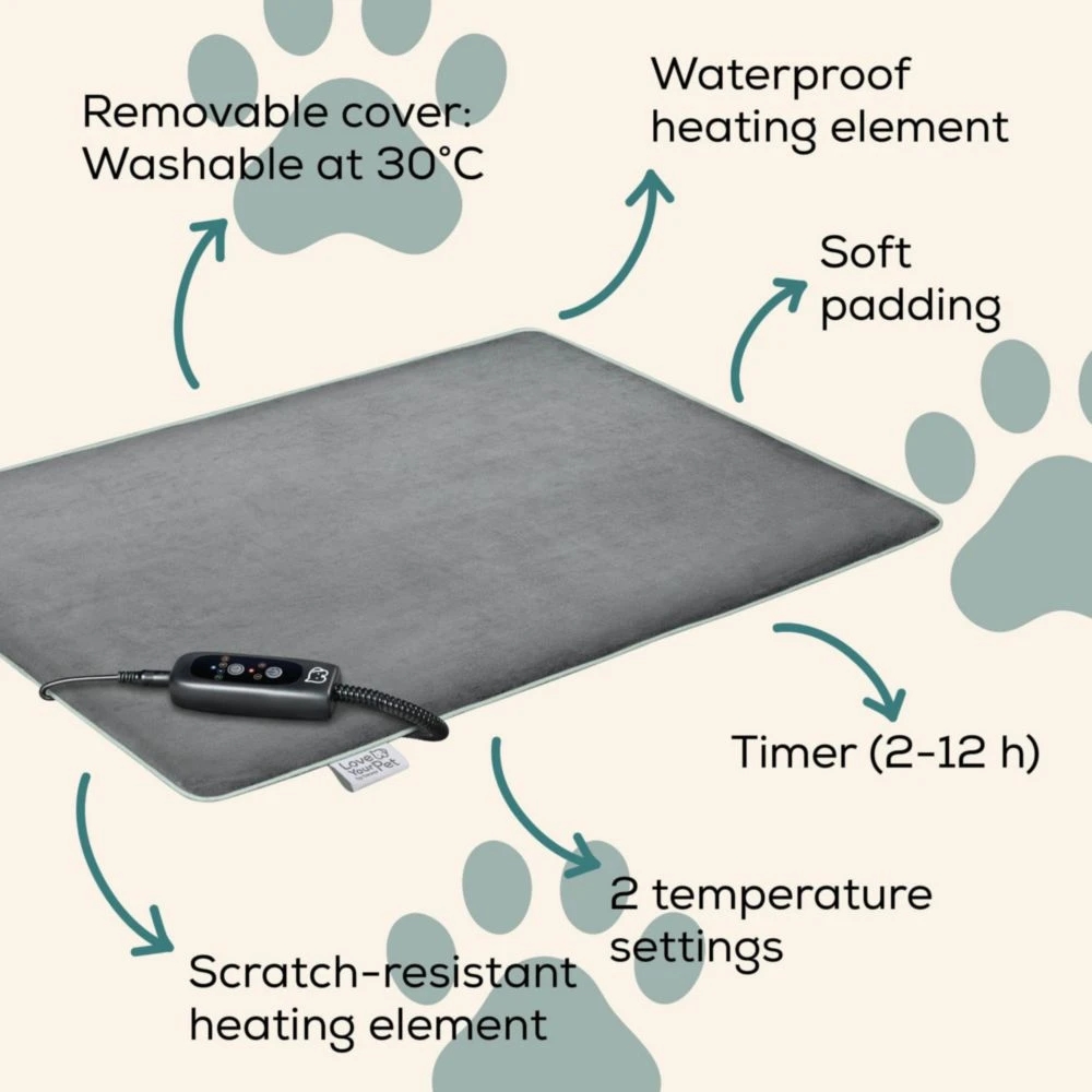 Beurer PP 220 Sammy Large heating mat for dogs and cats; Proven safety; Integrated bite protection on the power cable&protected heating element; Machine-washable cover and waterproof heating element