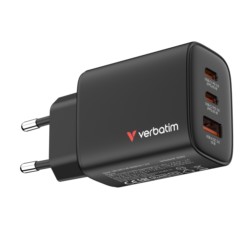Verbatim Essentials GaN Charger 65W EU plug Black