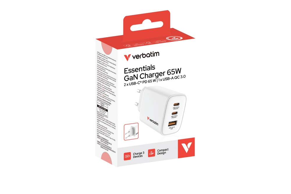 Verbatim Essentials GaN Charger 65W EU plug White