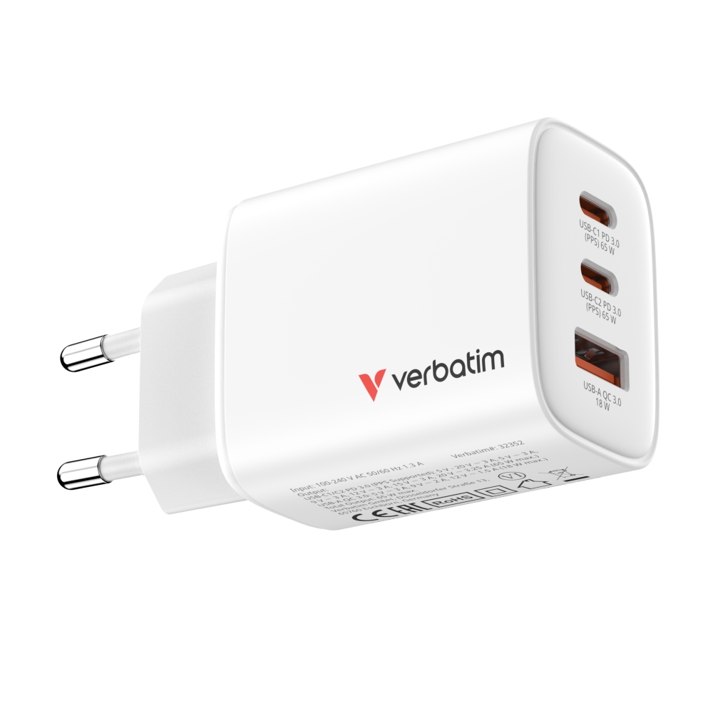 Verbatim Essentials GaN Charger 65W EU plug White
