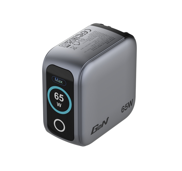 Verbatim Mini GaN Charger 65W with Display + 60W USB-C to USB-C Cable (Charger and Data transfer) Grey