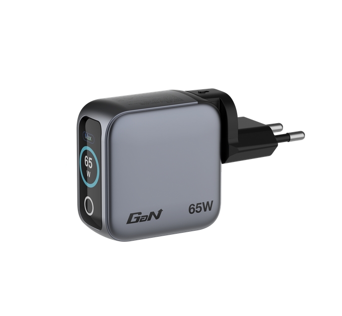 Verbatim Mini GaN Charger 65W with Display + 60W USB-C to USB-C Cable (Charger and Data transfer) Grey