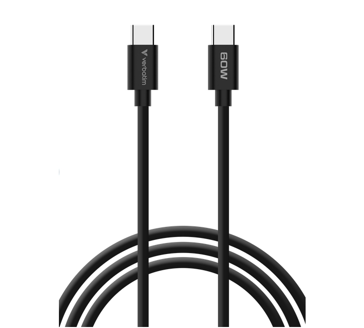 Verbatim Mini GaN Charger 65W with Display + 60W USB-C to USB-C Cable (Charger and Data transfer) Grey