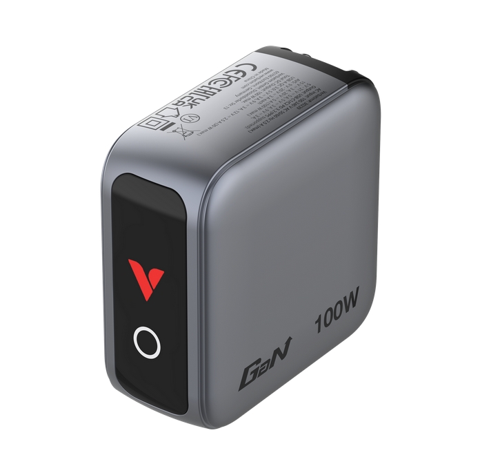 Verbatim Mini GaN Charger 100W with Display + 100W USB-C to USB-C Cable (Charger and Data transfer) Grey