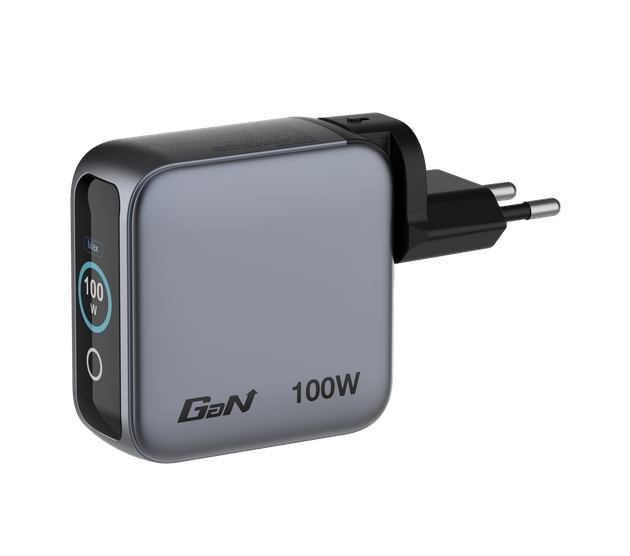 Verbatim Mini GaN Charger 100W with Display + 100W USB-C to USB-C Cable (Charger and Data transfer) Grey