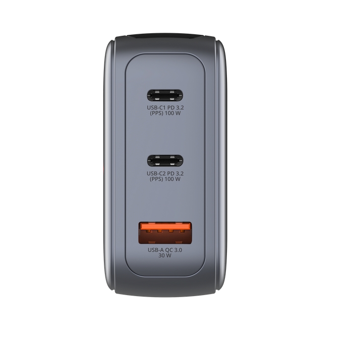 Verbatim Mini GaN Charger 100W with Display + 100W USB-C to USB-C Cable (Charger and Data transfer) Grey