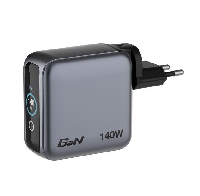 Verbatim Mini GaN Charger 140W with Display + 140W USB-C to USB-C Cable (Charger and Data transfer) Grey