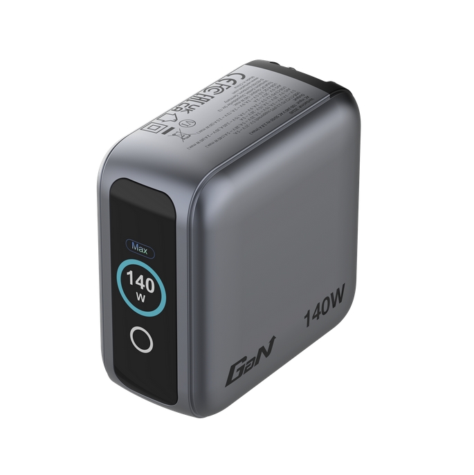 Verbatim Mini GaN Charger 140W with Display + 140W USB-C to USB-C Cable (Charger and Data transfer) Grey