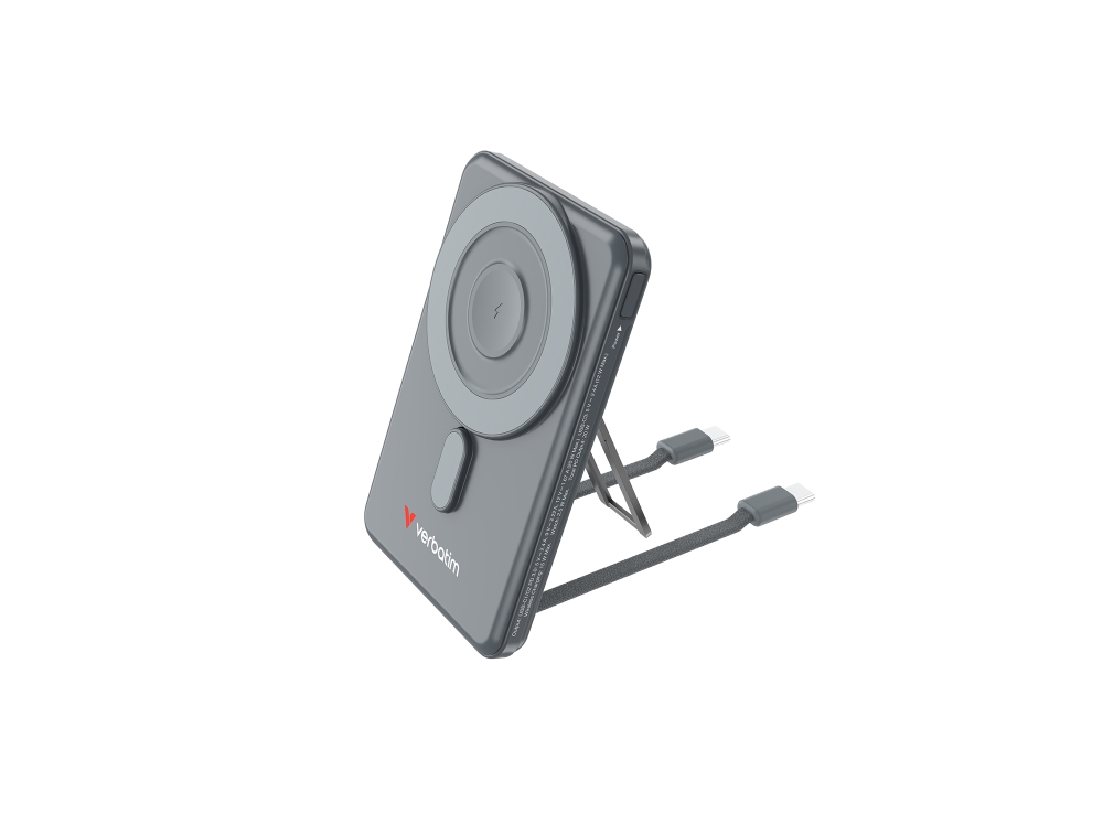 Verbatim Charge 'n' Go 2C Power Bank Magnetic Wireless 5000mAh with 2 USB-C Cables & Stand Grey