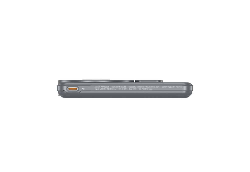Verbatim Charge 'n' Go 2C Power Bank Magnetic Wireless 5000mAh with 2 USB-C Cables & Stand Grey