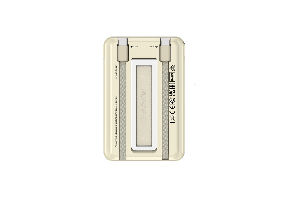 Verbatim Charge 'n' Go 2C Power Bank Magnetic Wireless 5000mAh with 2 USB-C Cables & Stand Gold