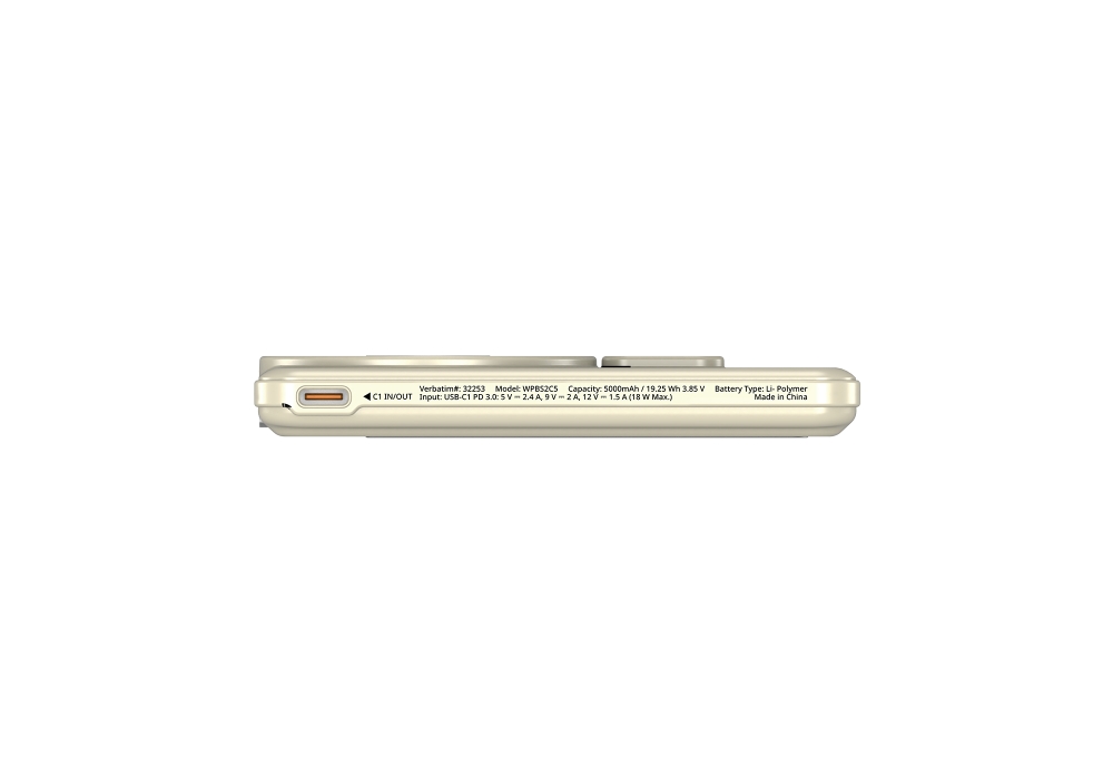 Verbatim Charge 'n' Go 2C Power Bank Magnetic Wireless 5000mAh with 2 USB-C Cables & Stand Gold