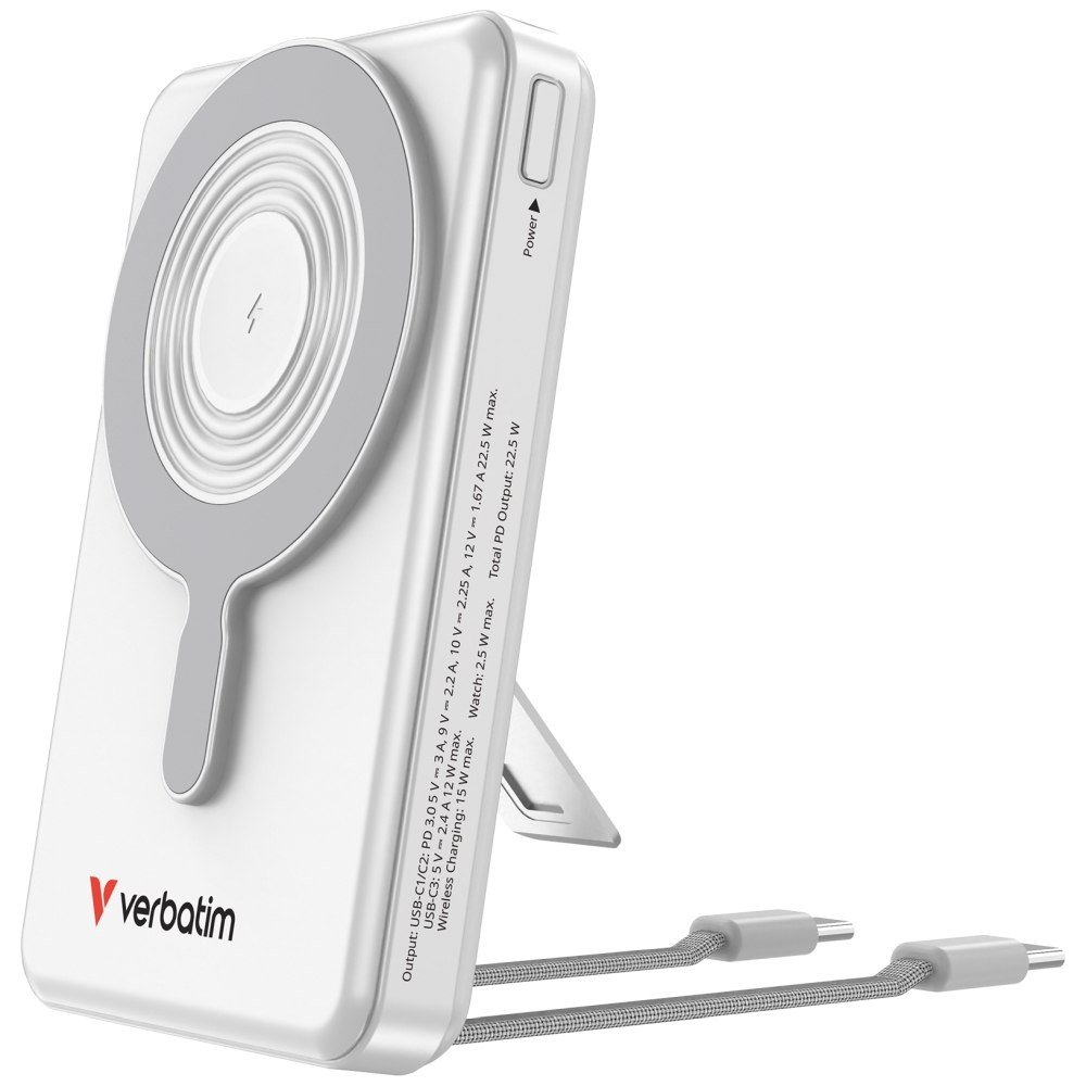 Verbatim Power Bank Magnetic Wireless 10.000 mAh C+C Display Silver