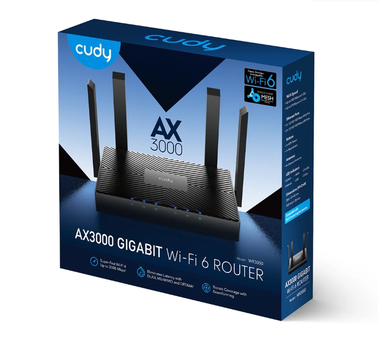 Cudy WR3000 AX3000 Gigabit Wi-Fi 6 Mesh Router 2402Mbps at 5GHz + 574Mbps at 2.4GHz