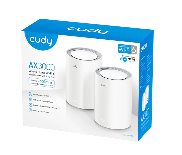 Cudy M3000 (2-Pack) AX3000 Wi-Fi 6 Mesh Dual-Band 2402Mbps at 5GHz + 574Mbps at 2.4GHz