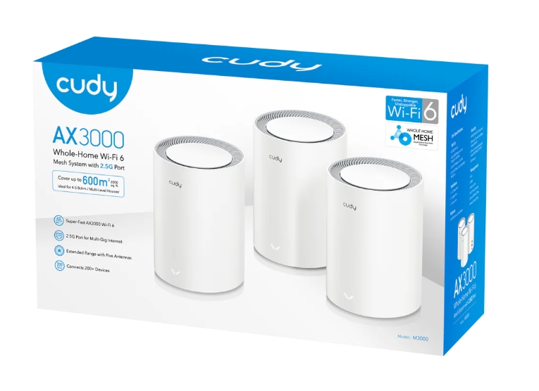 Cudy M3000 (3-Pack) AX3000 Wi-Fi 6 Mesh 2402Mbps at 5GHz + 574Mbps at 2.4GHz