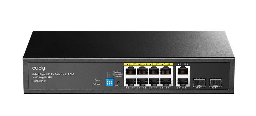 Cudy GS1010PS2 8-Port Gigabit PoE+ Switch with 2 Gigabit Uplink ports and 2 Gigabit SFP slot 120W 8-10/100/1000 BASE-T Gigabit ports